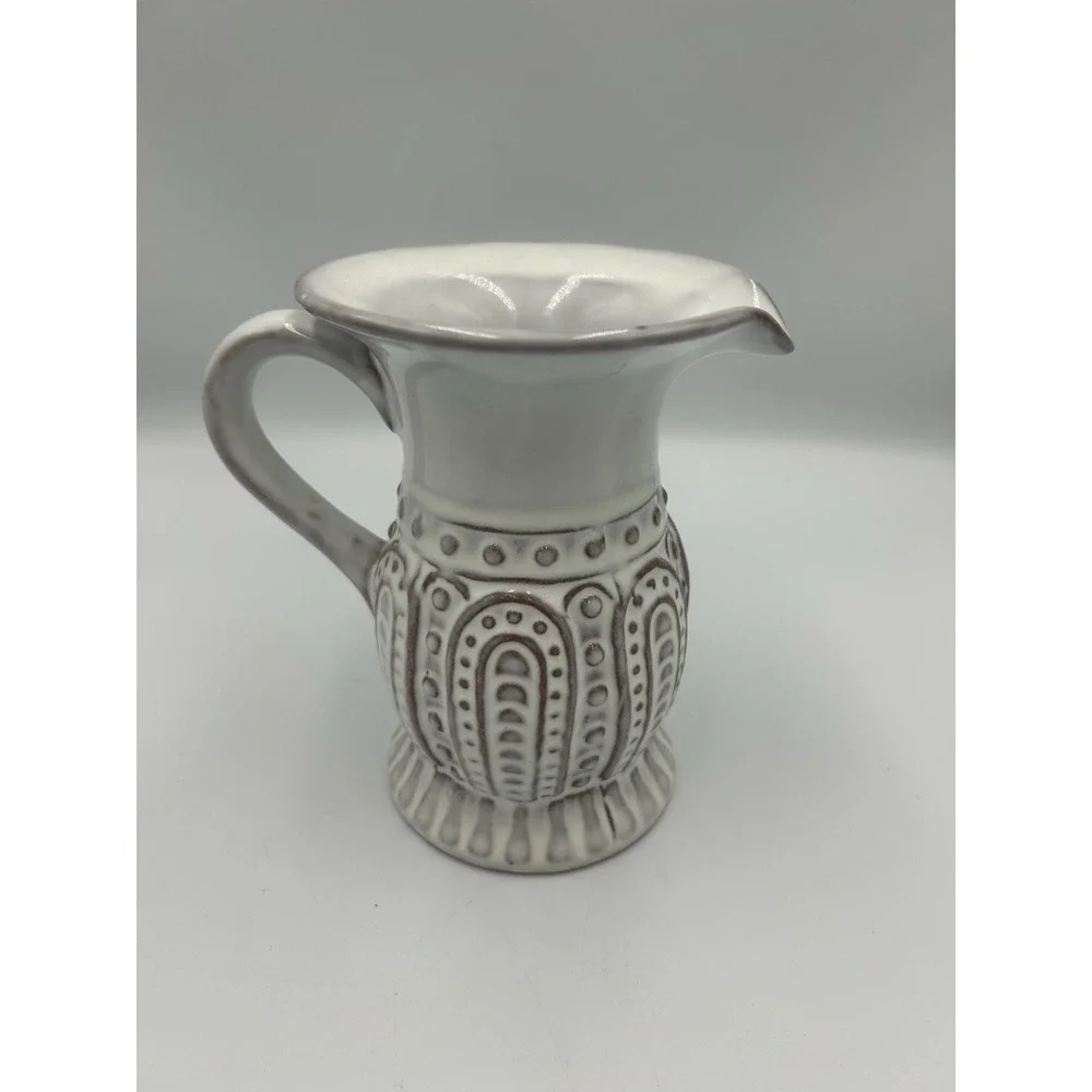 Godinger & Co Tribeca White/Gray Ceramic Pitcher 12 oz Glossy Oven/DW Safe